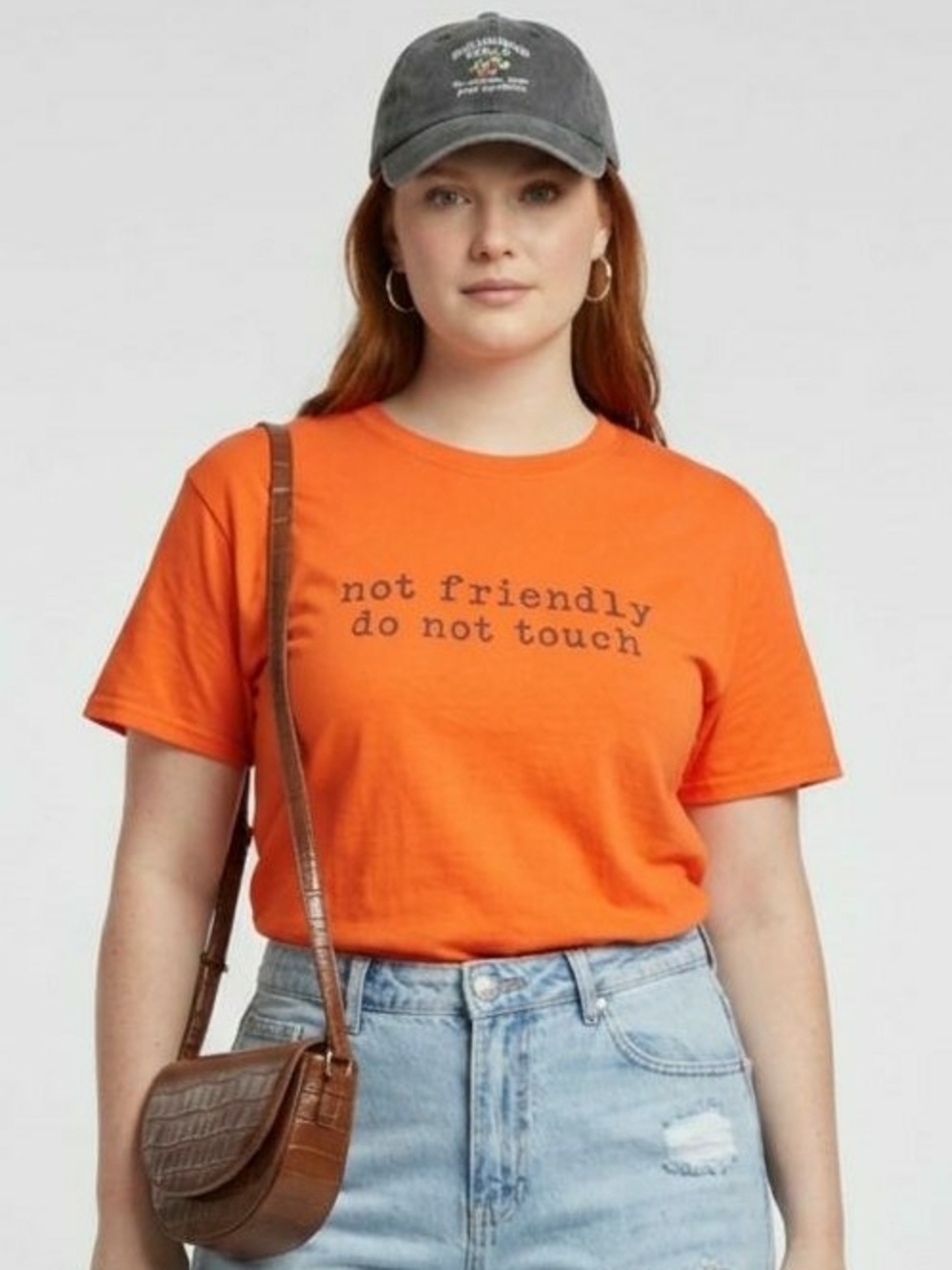 Not Friendly Graphic Crewneck Tee - Orange